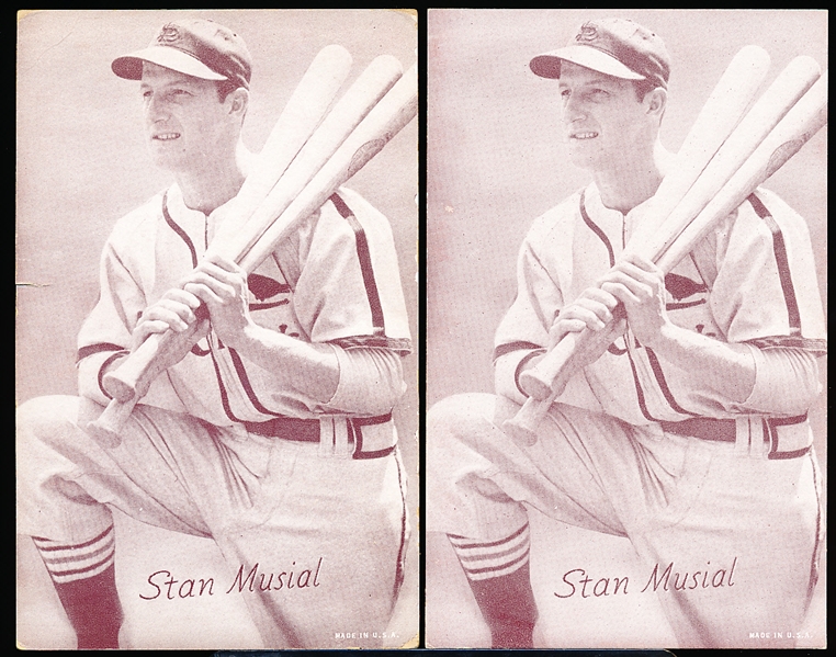 1947-66 Baseball Exhibits- Stan Musial, Cardinals (Holding 3 Bats)- 2 Cards