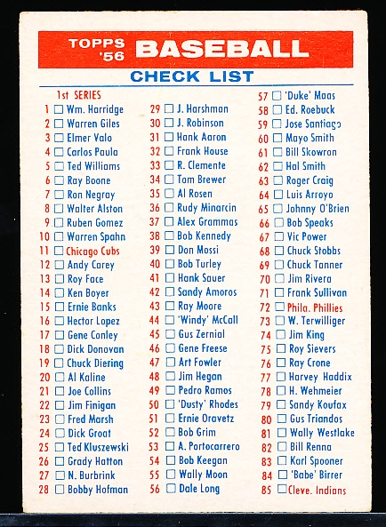 1956 Topps Bb- Checklist #1/3