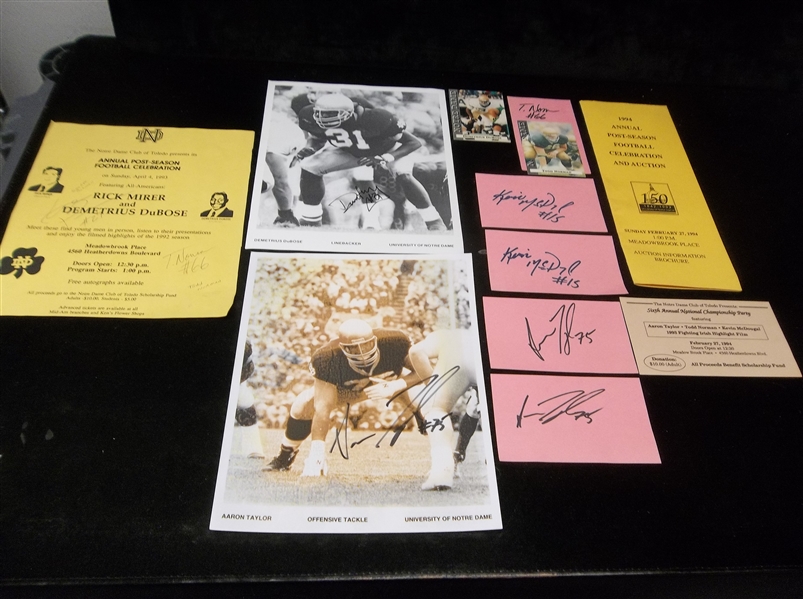 1993-94 Notre Dame Football Clean-Up Group- 8 Autographed Items