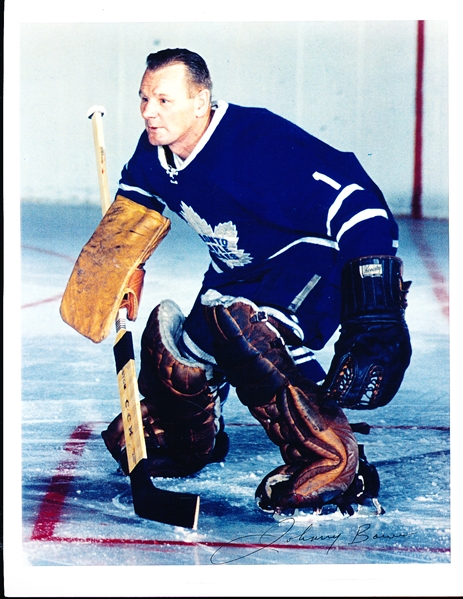 Johnny Bower Autographed Color 8-1/2” x 11” 2nd Generation Maple Leafs Photo