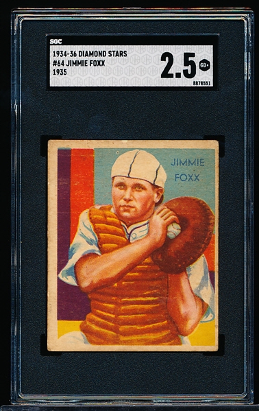 1934-36 Diamond Stars Baseball- #64 Jimmie Foxx- SGC 2.5 (Good+)– 1935 green back.