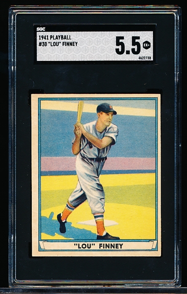 1941 Playball Baseball- #30 Lou Finney, Boston Red Sox- SGC 5.5 (EX+)- Undated back version.
