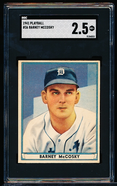 1941 Playball Baseball- #36 Barney McCosky, Detroit Tigers- SGC 2.5 (Good+)- Undated back version.