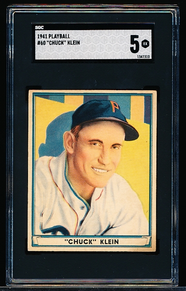 1941 Playball Baseball- #60 Chuck Klein, Phillies- SGC 5 (EX)- 65/35 centering- Hi#