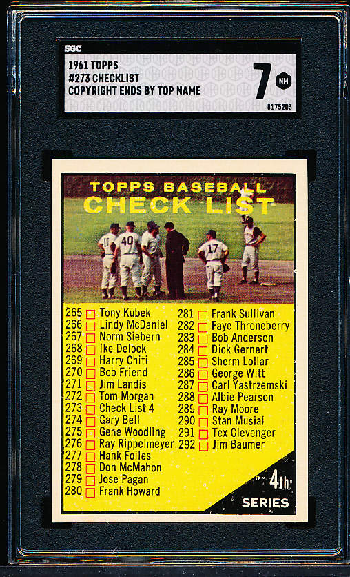 Lot Detail 1961 Topps Baseball 273 Checklist SGC 7 (NM) Copyright