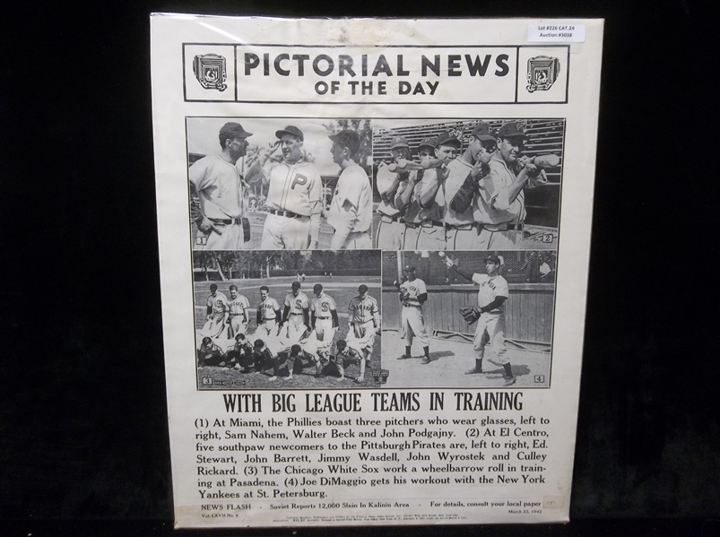 March 23, 1942 Pictorial News of the Day 14” x 17” MLB Big League Teams in Training Display Page
