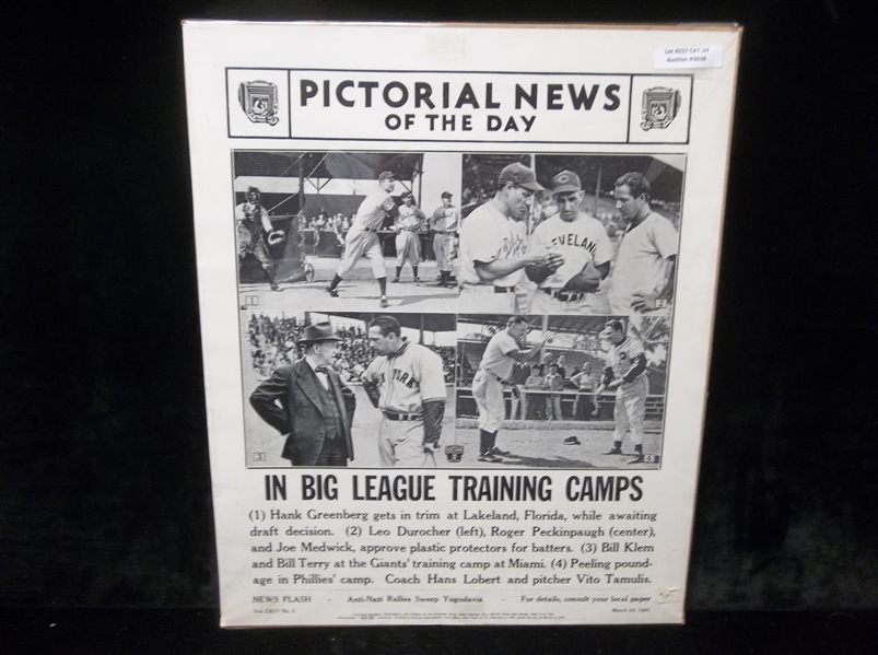 March 24, 1942 Pictorial News of the Day 14” x 17” MLB IN Big League Training Camps Display Page