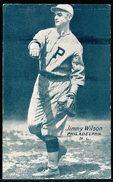 1925-31 Exhibit Bb Postcard with Postcard Back- Jimmy Wilson, Philadelphia NL- B&W with Gray/Slate Background Variation