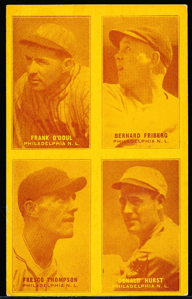 1929-30 Baseball 4 in 1 Exhibit- Philadelphia- Friberg/ Hurst/ O’Doul/ Thompson- Yellow/ Orange Color