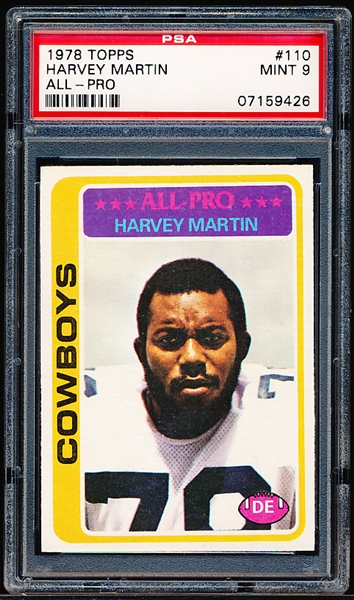 1978 Topps Football- #110 Harvey Martin, Cowboys- PSA Mint 9