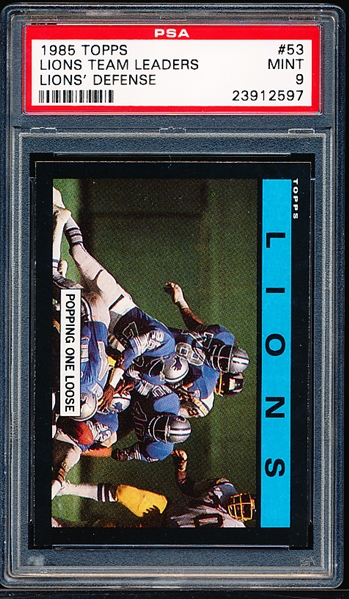 1985 Topps Football- #53 Lions Defense- PSA Mint 9