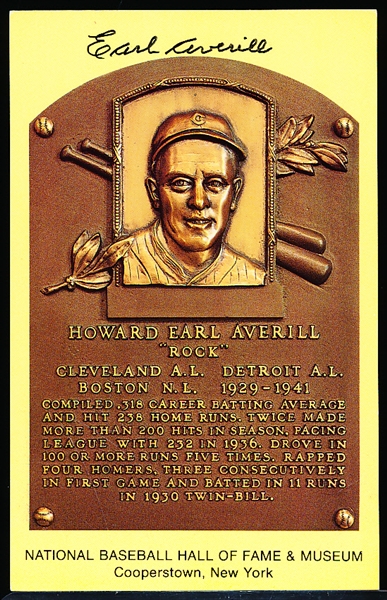 Autographed Earl Averill Gold HOF Baseball Plaque Postcard