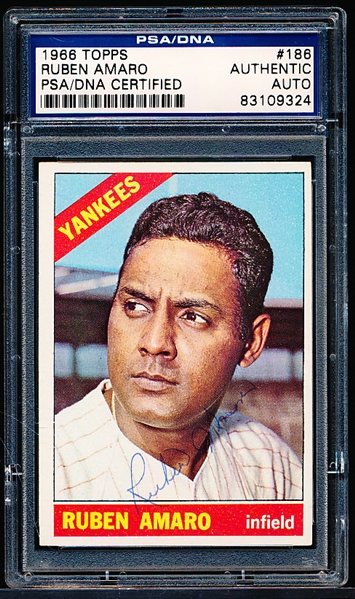 1966 Topps Baseball Autographed Card- #186 Ruben Amaro, Yankees- PSA/ DNA Authenticated & Encapsulated