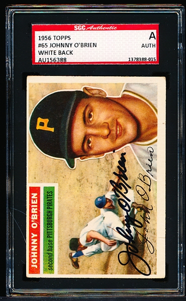 Autographed 1956 Topps Baseball- #65 Johnny O’Brien, Pirates- SGC Certified & Encapsulated