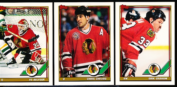 1991-92 Topps “Pre-Production Sample” Backed Hockey Cards- Chicago Blackhawks- 13 Diff.