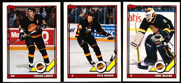 1991-92 Topps “Pre-Production Sample” Backed Hockey Cards- Vancouver Canucks- 14 Diff.