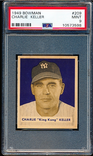 1949 Bowman Baseball- #209 Charlie Keller, NY Yankees- PSA Mint 9- Hi#