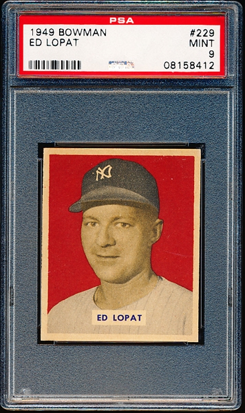 1949 Bowman Baseball- #229 Ed Lopat, NY Yankees- PSA Mint 9- Rookie Card! Hi#