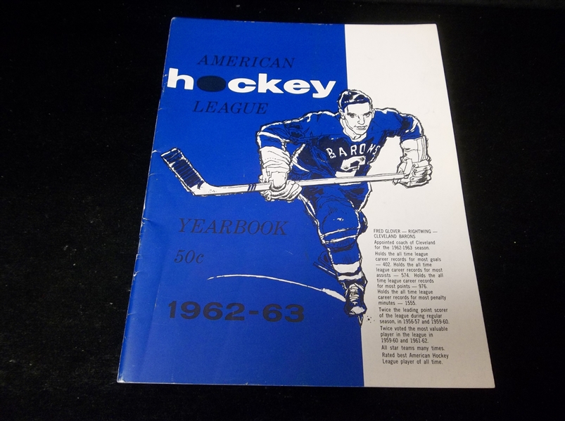 1962-63 American Hockey League Yearbook- Fred Glover (Cleveland Barons) Cover