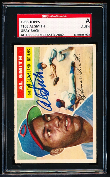 Autographed 1956 Topps Baseball- #105 Al Smith, Cleveland Indians- SGC Certified & Encapsulated