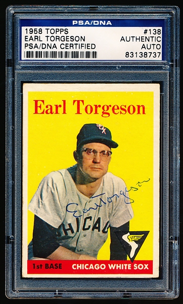 Autographed 1958 Topps Baseball- #138 Earl Torgeson, White Sox- PSA/DNA Certified & Encapsulated