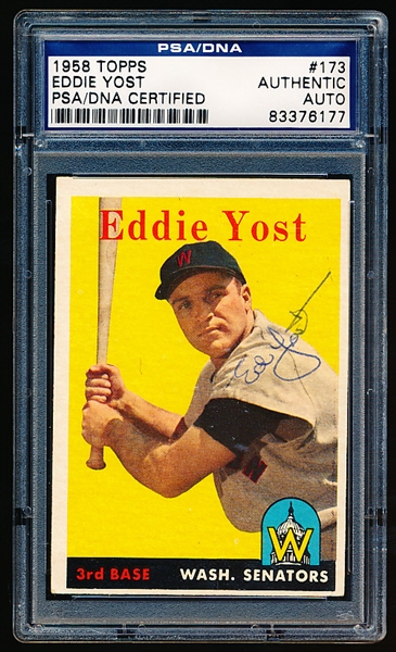 Autographed 1958 Topps Baseball- #173 Eddie Yost, Washington- PSA/ DNA Certified & Encapsulated