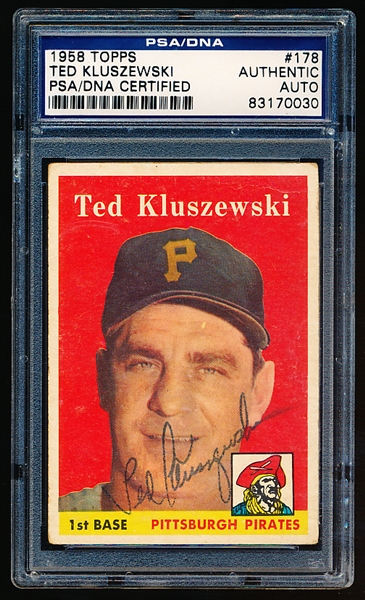 Autographed 1958 Topps Baseball- #175 Ted Kluszewski, Pirates- PSA/ DNA Certified & Encapsulated