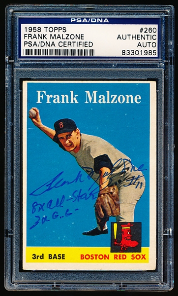 Autographed 1958 Topps Baseball- #260 Frank Malzone, Red Sox- PSA/ DNA Certified & Encapsulated