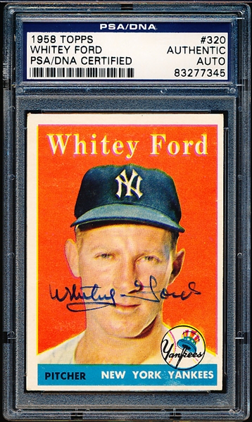 Autographed 1958 Topps Baseball- #320 Whitey Ford, Yankees- PSA/DNA Certified & Encapsulated