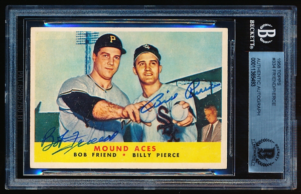 Autographed 1958 Topps Baseball- #334 Friend/Pierce- Signed by both- Beckett Certified & Encapsulated