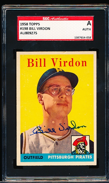 Autographed 1958 Topps Baseball- #198 Bill Virdon, Pirates- SGC Certified & Encapsulated