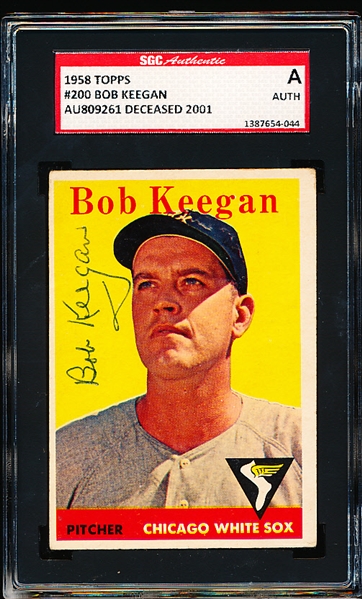 Autographed 1958 Topps Baseball- #200 Bob Keegan, White Sox- SGC Certified & Encapsulated