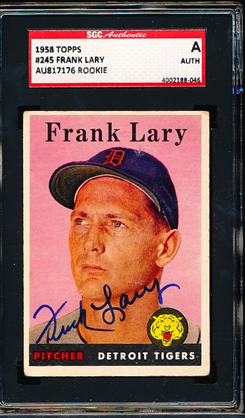 Autographed 1958 Topps Baseball- #245 Frank Lary, Tigers- SGC Certified & Encapsulated