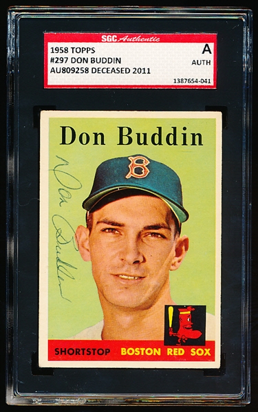 Autographed 1958 Topps Baseball- #297 Don Buddin, Red Sox- SGC Certified & Encapsulated