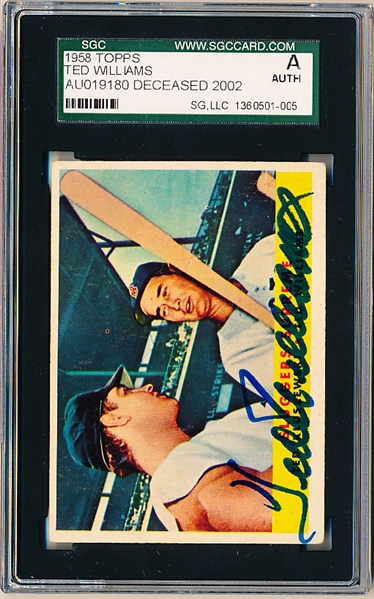 Autographed 1958 Topps Baseball- #321 Ted Williams/ Ted Kluszewski- Signed by Ted Williams- SGC Certified & Encapsulated