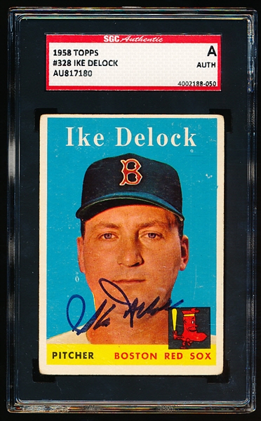 Autographed 1958 Topps Baseball- #328 Ike Delock, Red Sox- SGC Certified & Encapsulated