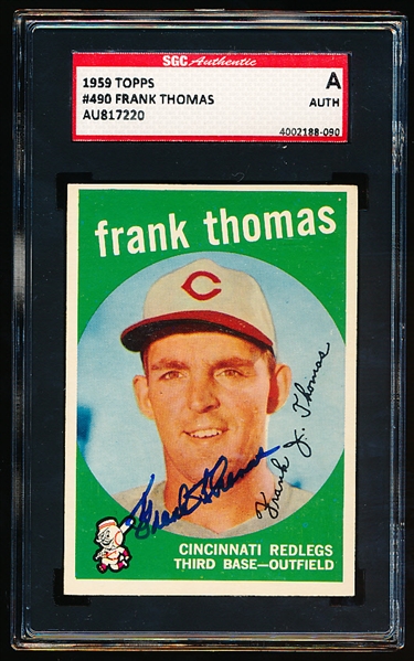 Autographed 1959 Topps Baseball- #490 Frank Thomas, Reds- SGC Certified & Encapsulated