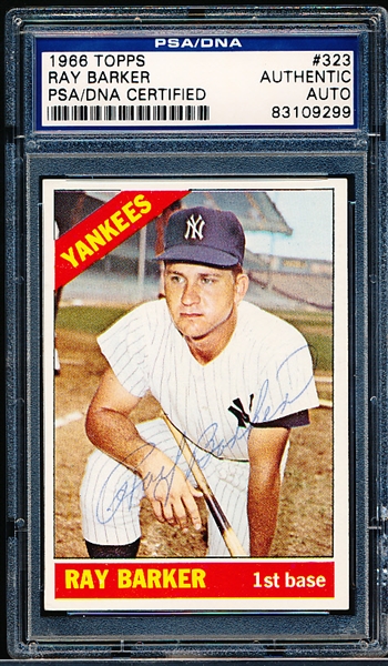 Autographed 1966 Topps Baseball- #323 Ray Barker, Yankees- PSA/ DNA Certified & Encapsulated