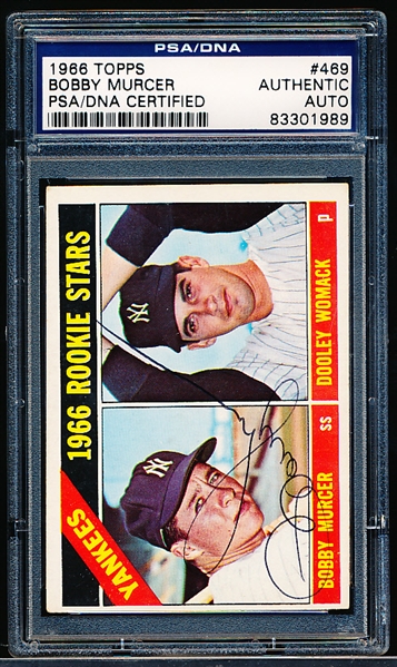 Autographed 1966 Topps Baseball- #469 Bobby Murcer RC, Yankees- Signed by Murcer! PSA/ DNA Certified & Encapsulated