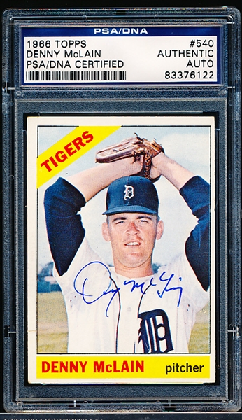 Autographed 1966 Topps Baseball- #540 Denny McLain, Tigers- Hi# - PSA/ DNA Certified & Encapsulated