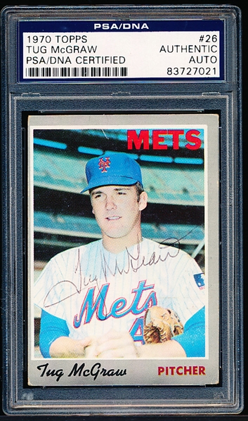 Autographed 1970 Topps Baseball- #26 Tug McGraw, Mets- PSA/ DNA Certified & Encapsulated