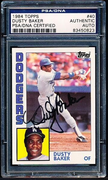 Autographed 1984 Topps Baseball- #40 Dusty Baker, Dodgers- PSA/ DNA Certified & Encapsulated