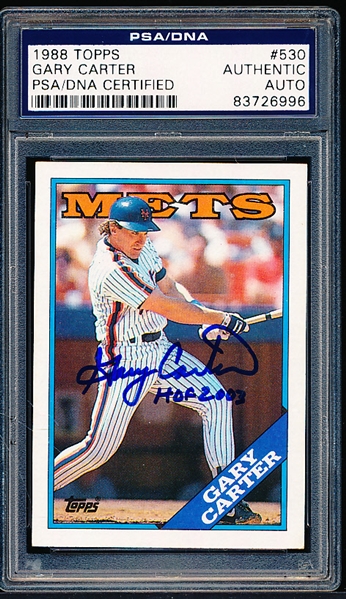 Autographed 1988 Topps Baseball- #530 Gary Carter, Mets- PSA/ DNA Certified & Encapsulated