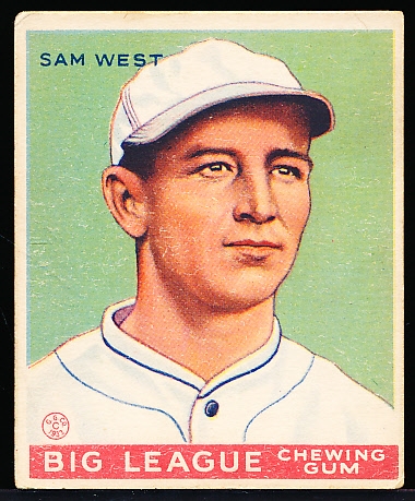 1933 Goudey Baseball- #166 Sam West, Browns