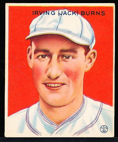 1933 Goudey Baseball- #198 Jack Burns, Browns- Vg-Ex cor cr 85/15 left/rt.