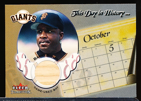 2002 Fleer Tradition Update Baseball- “This Day in History Game Used”- Barry Bonds, Giants