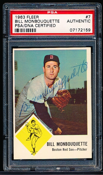 Autographed 1963 Fleer Baseball- #7 Bill Monbouquette, Red Sox- PSA/ DNA Certified & Encapsulated