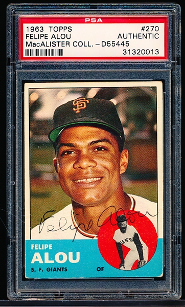 Autographed 1963 Topps Baseball- #270 Felipe Alou, Giants- PSA/ DNA Certified & Encapsulated