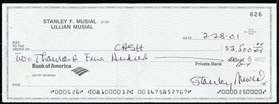 Autographed Stan Musial “Double Signed” Personal Check