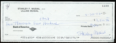 Autographed Stan Musial “Double Signed” Personal Check